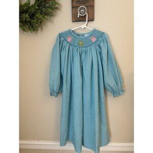 Little English Girls Size 4 Smocked Dress Blue White Gingham Embroidered Owls